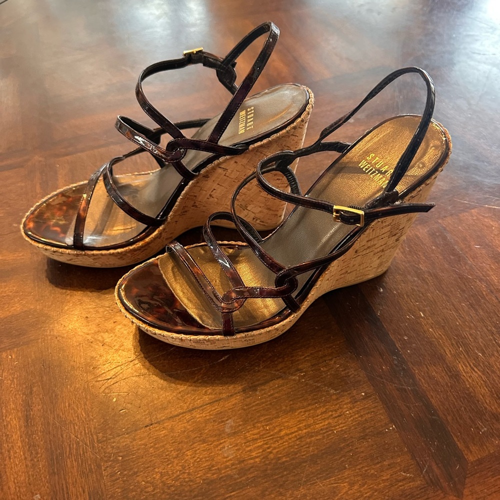 Stuart Weitzman Brown Strappy Wedge Sandals